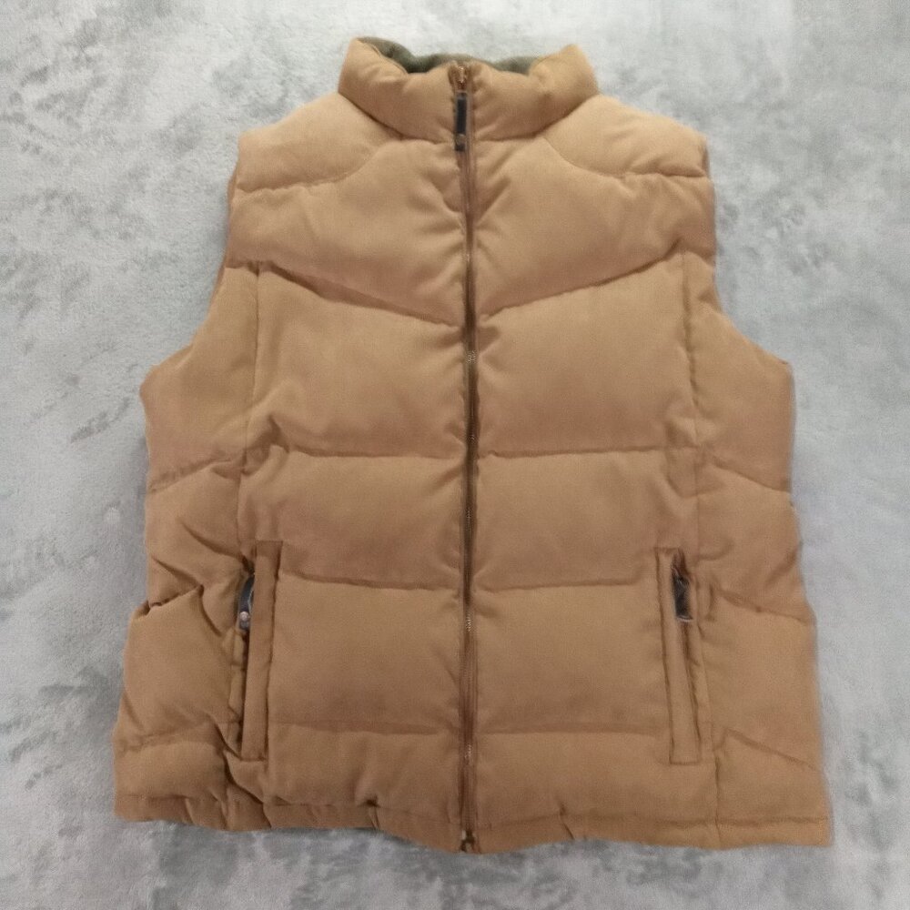 Royal Robbins Down Fill Puffer Vest Men XL Tan Full Zip Pockets Outdoor